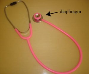 photograph of a stethoscope, an instrument required to listen to heart sounds